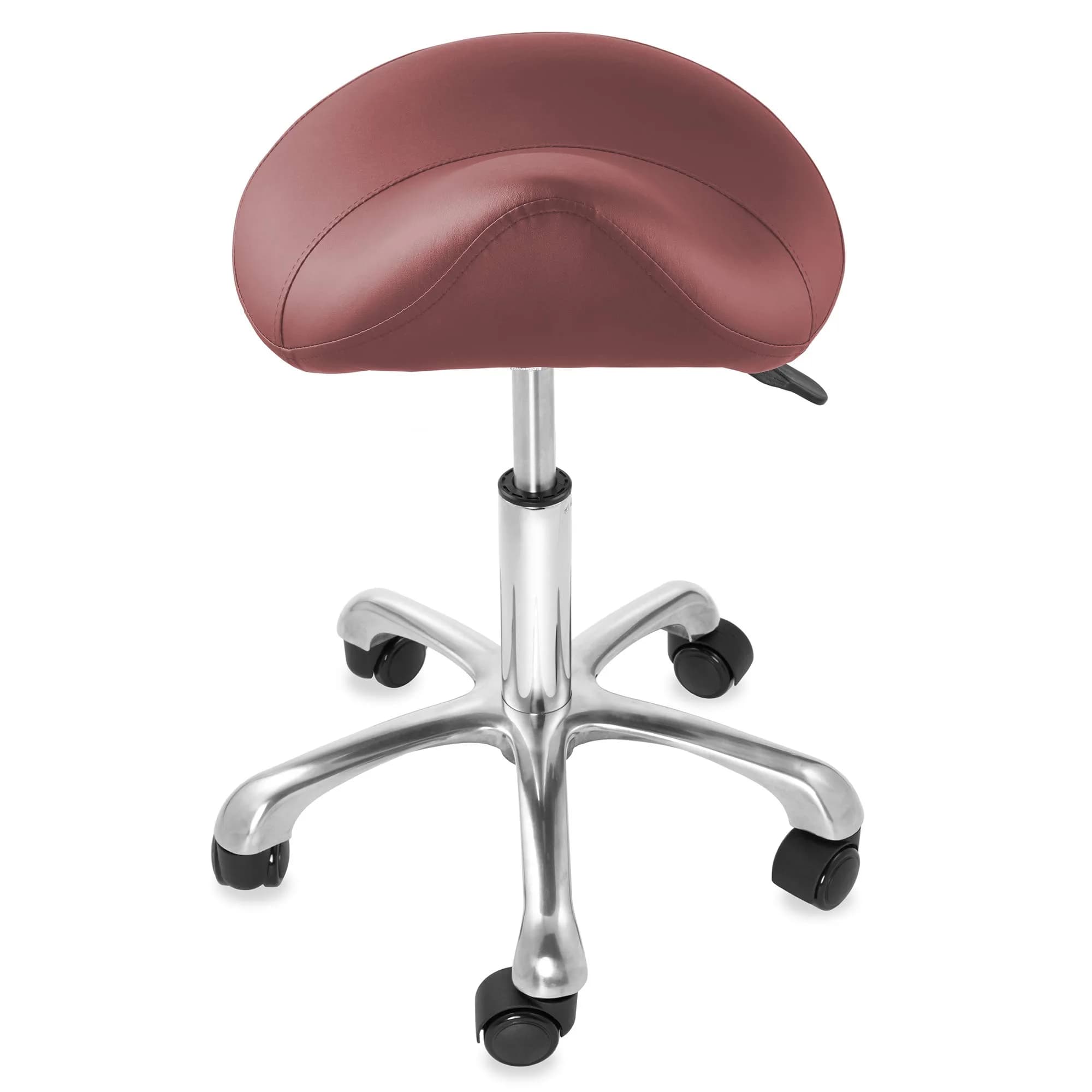 Saloniture Professional Ergonomic Saddle Stool Burgundy | 18-25.5" Height Adjustable Rolling Chair - view 3