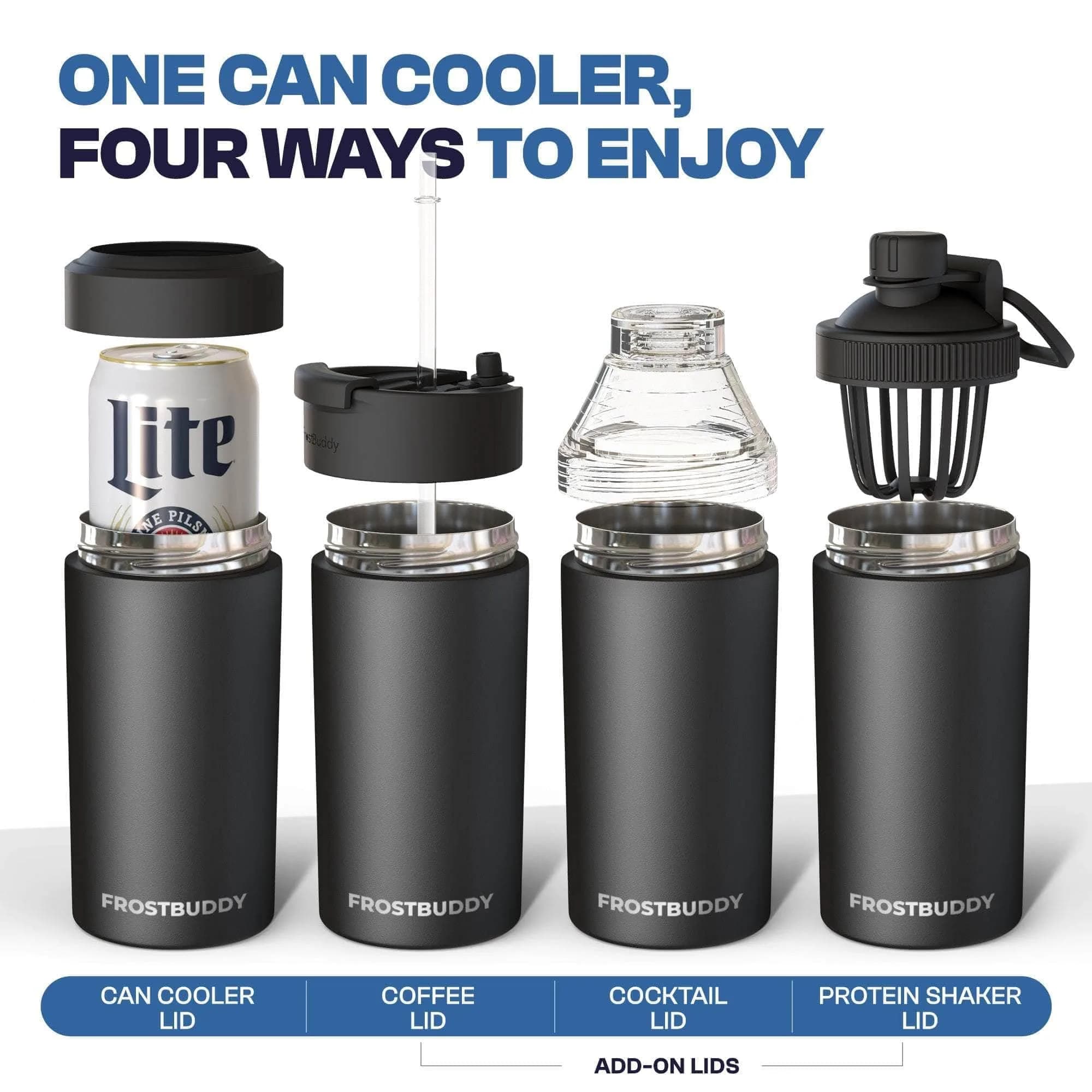 Frost Buddy Universal Can Cooler - Fits Slim Cans, 12 & 16oz, Matte Black | Keeps Drinks Cold Up to 24 Hours - view 7