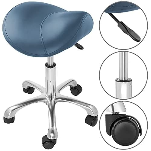 Saloniture Professional Ergonomic Saddle Stool Blue | 18-24 in (45.7-61 cm) Adjustable Height Rolling Chair thumbnail 4