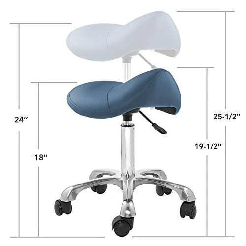 Saloniture Professional Ergonomic Saddle Stool Blue | 18-24 in (45.7-61 cm) Adjustable Height Rolling Chair thumbnail 5