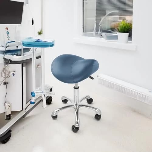 Saloniture Professional Ergonomic Saddle Stool Blue | 18-24 in (45.7-61 cm) Adjustable Height Rolling Chair thumbnail 7