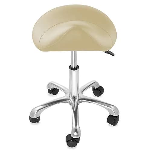 Saloniture Professional Ergonomic Saddle Stool Cream | 19.5cm (7.7in) Base Width, 25.5in (64.8cm) Max Height thumbnail 3