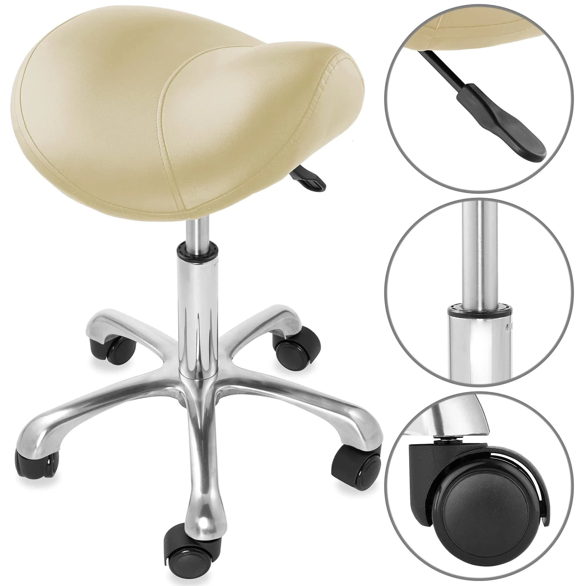 Saloniture Professional Ergonomic Saddle Stool Cream | 19.5cm (7.7in) Base Width, 25.5in (64.8cm) Max Height - view 4