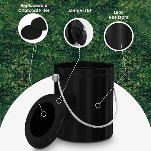 Utopia Kitchen Countertop Compost Bin 1.3 Gallon (4.9L) Stainless Steel Black | Odorless Kitchen Waste Composter thumbnail 5