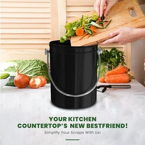 Utopia Kitchen Countertop Compost Bin 1.3 Gallon (4.9L) Stainless Steel Black | Odorless Kitchen Waste Composter thumbnail 6