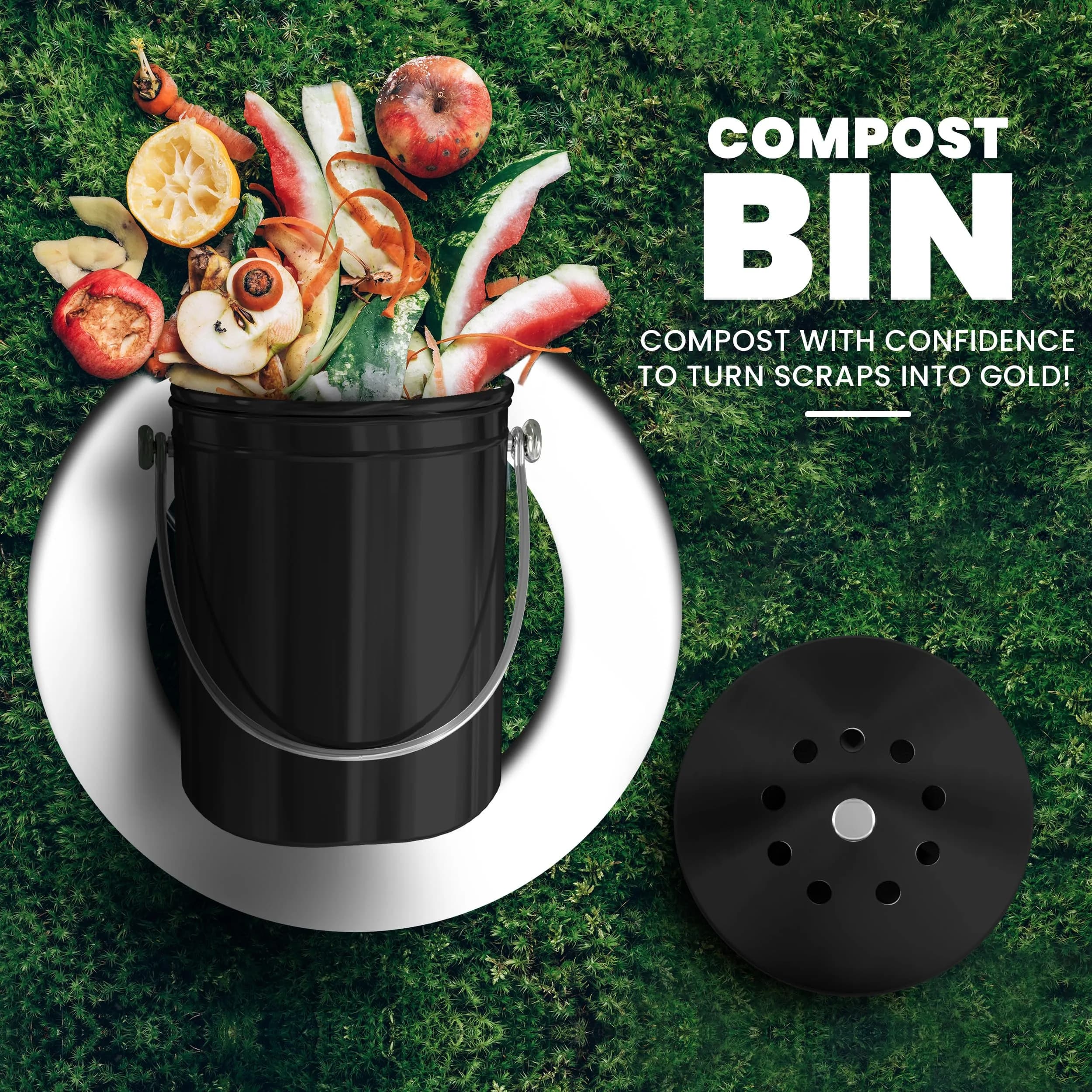 Utopia Kitchen Countertop Compost Bin 1.3 Gallon (4.9L) Stainless Steel Black | Odorless Kitchen Waste Composter - view 2