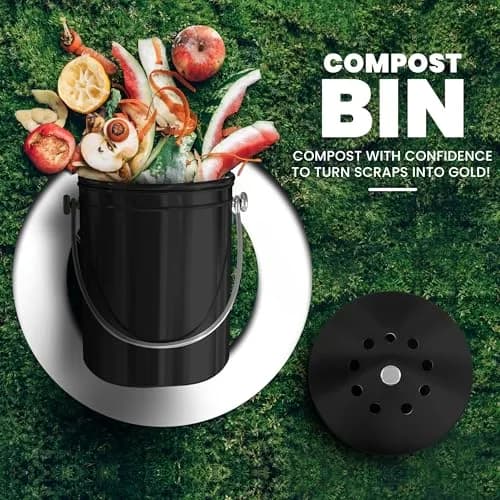 Utopia Kitchen Countertop Compost Bin 1.3 Gallon (4.9L) Stainless Steel Black | Odorless Kitchen Waste Composter thumbnail 2