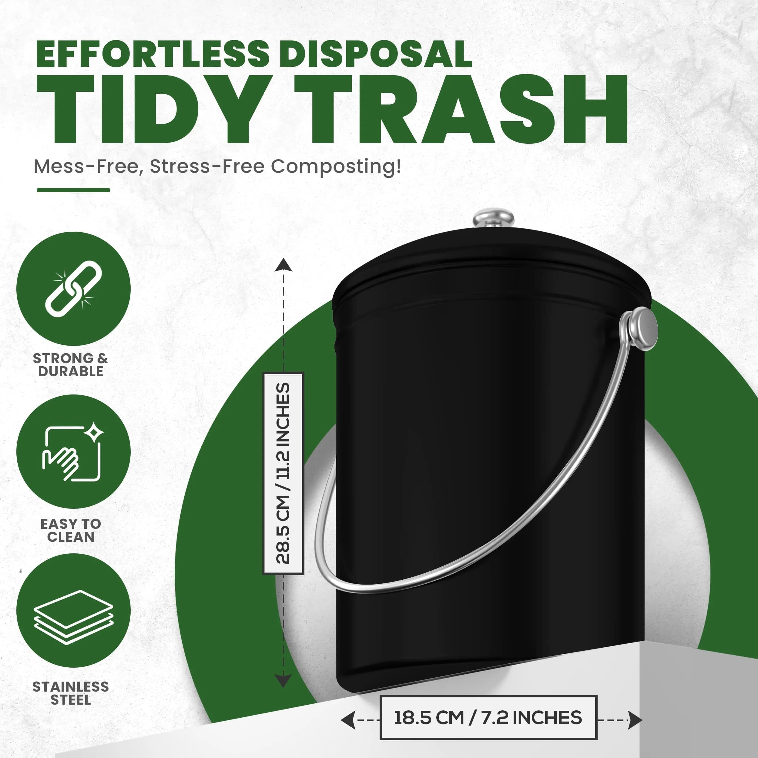 Utopia Kitchen Countertop Compost Bin 1.3 Gallon (4.9L) Stainless Steel Black | Odorless Kitchen Waste Composter - view 3