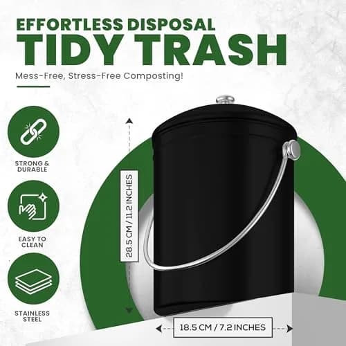Utopia Kitchen Countertop Compost Bin 1.3 Gallon (4.9L) Stainless Steel Black | Odorless Kitchen Waste Composter thumbnail 3