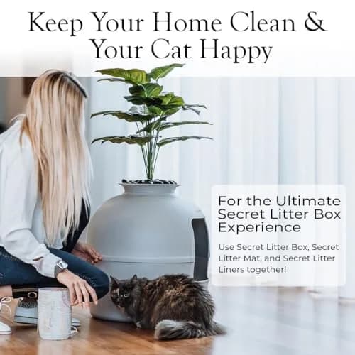Bundle & Bliss Secret Litter Box - Hidden Cat Enclosure, Odor Control, Faux Plant, Carbon Filter, Real Stones, Soft Grey | Large thumbnail 9