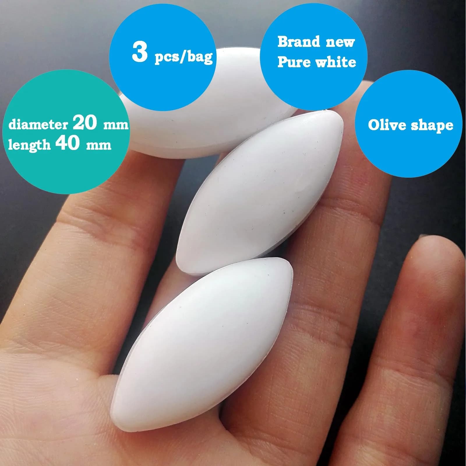 BBTCTY 20x40mm Olive Shape Magnetic Stirrer Mixer Stir Bars (Pack of 3) - Inert & Non-Toxic Lab Consumables - view 2
