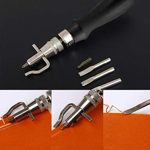 Jmuiiu 7-in-1 Pro Adjustable Stitching Groover & Creasing Edge Beveler Black | Professional Leathercraft Tool Set thumbnail 4