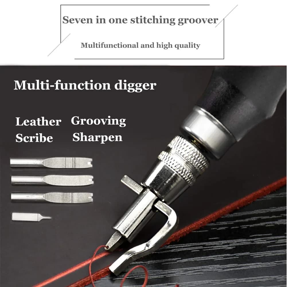 Jmuiiu 7-in-1 Pro Adjustable Stitching Groover & Creasing Edge Beveler Black | Professional Leathercraft Tool Set - view 5