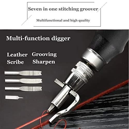 Jmuiiu 7-in-1 Pro Adjustable Stitching Groover & Creasing Edge Beveler Black | Professional Leathercraft Tool Set thumbnail 5