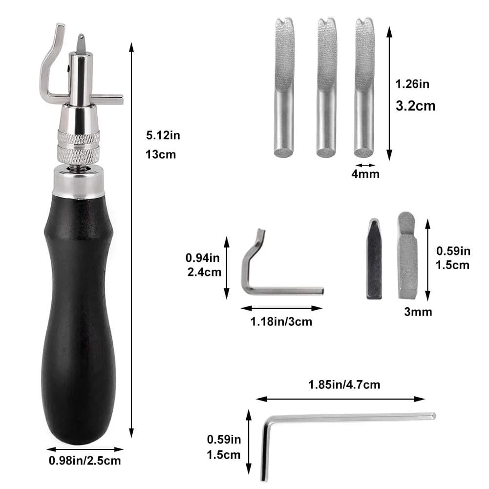 Jmuiiu 7-in-1 Pro Adjustable Stitching Groover & Creasing Edge Beveler Black | Professional Leathercraft Tool Set - view 2