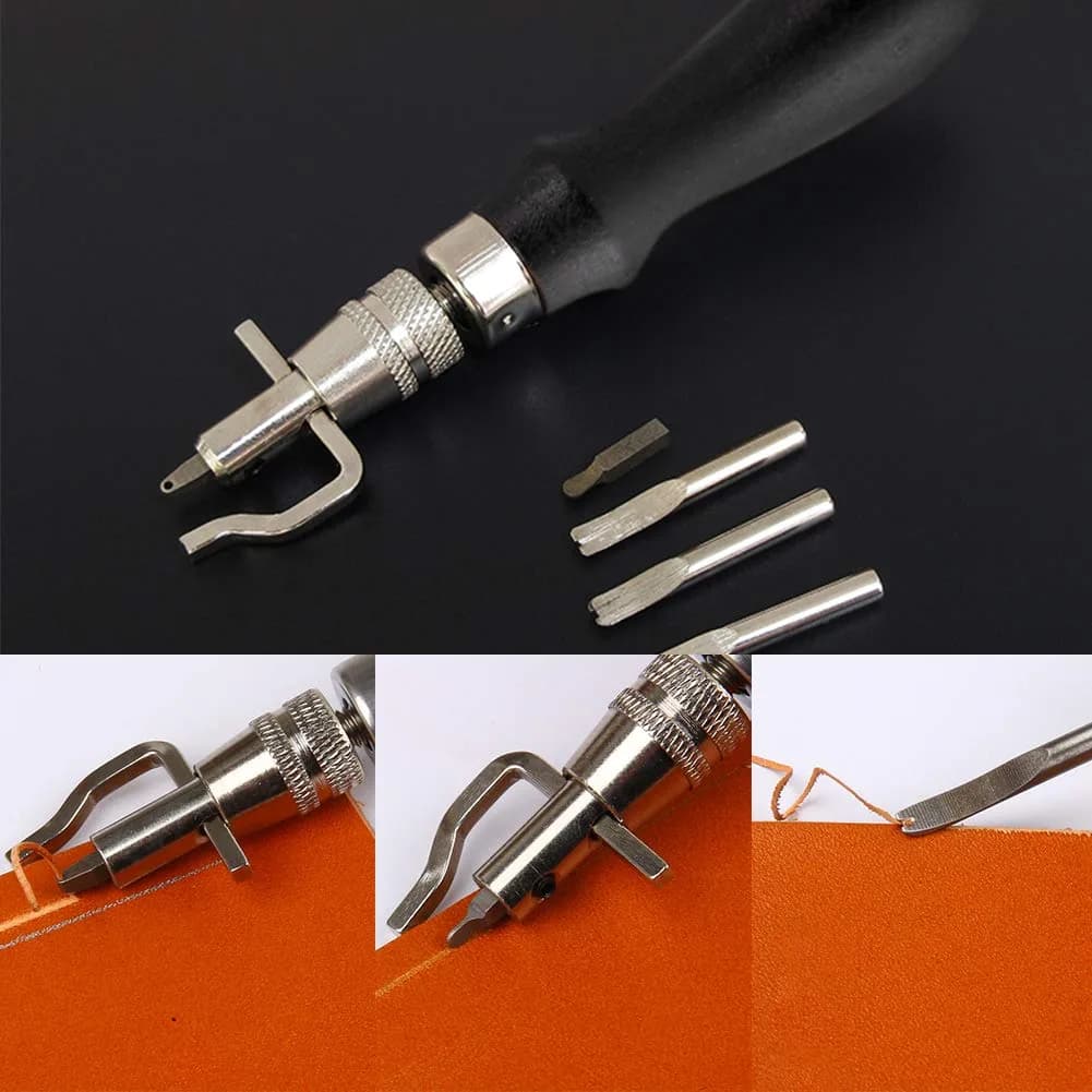 Jmuiiu 7-in-1 Pro Adjustable Stitching Groover & Creasing Edge Beveler Black | Professional Leathercraft Tool Set - view 4