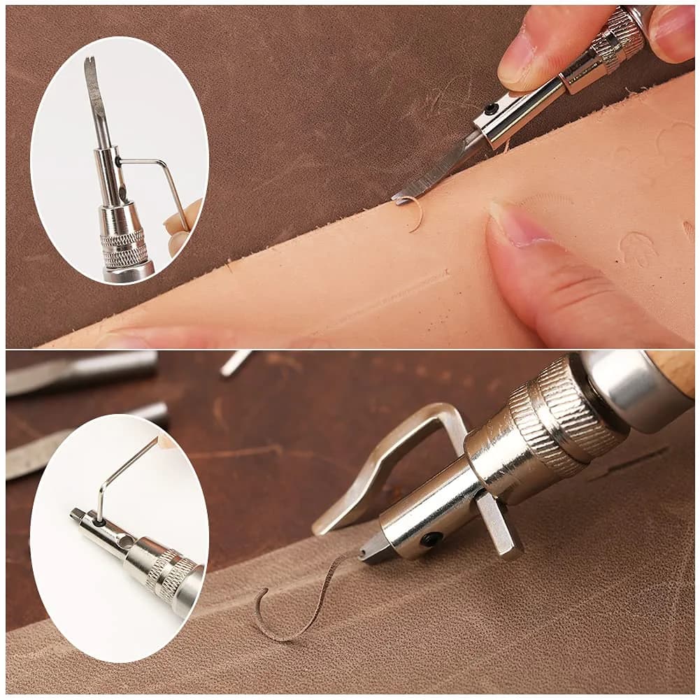 Jmuiiu 7 in 1 Adjustable Stitching Groover Tool with Wooden Handle | Natural Color - view 5