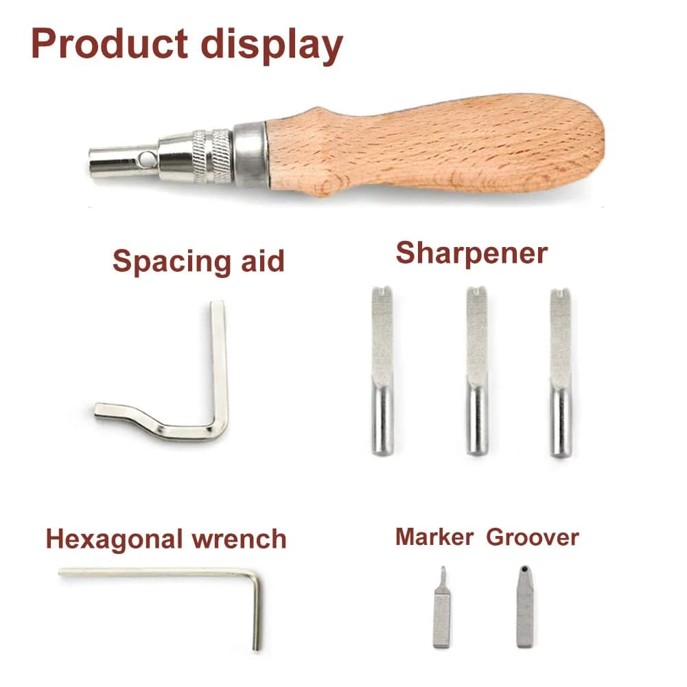 Jmuiiu 7 in 1 Adjustable Stitching Groover Tool with Wooden Handle | Natural Color - view 3
