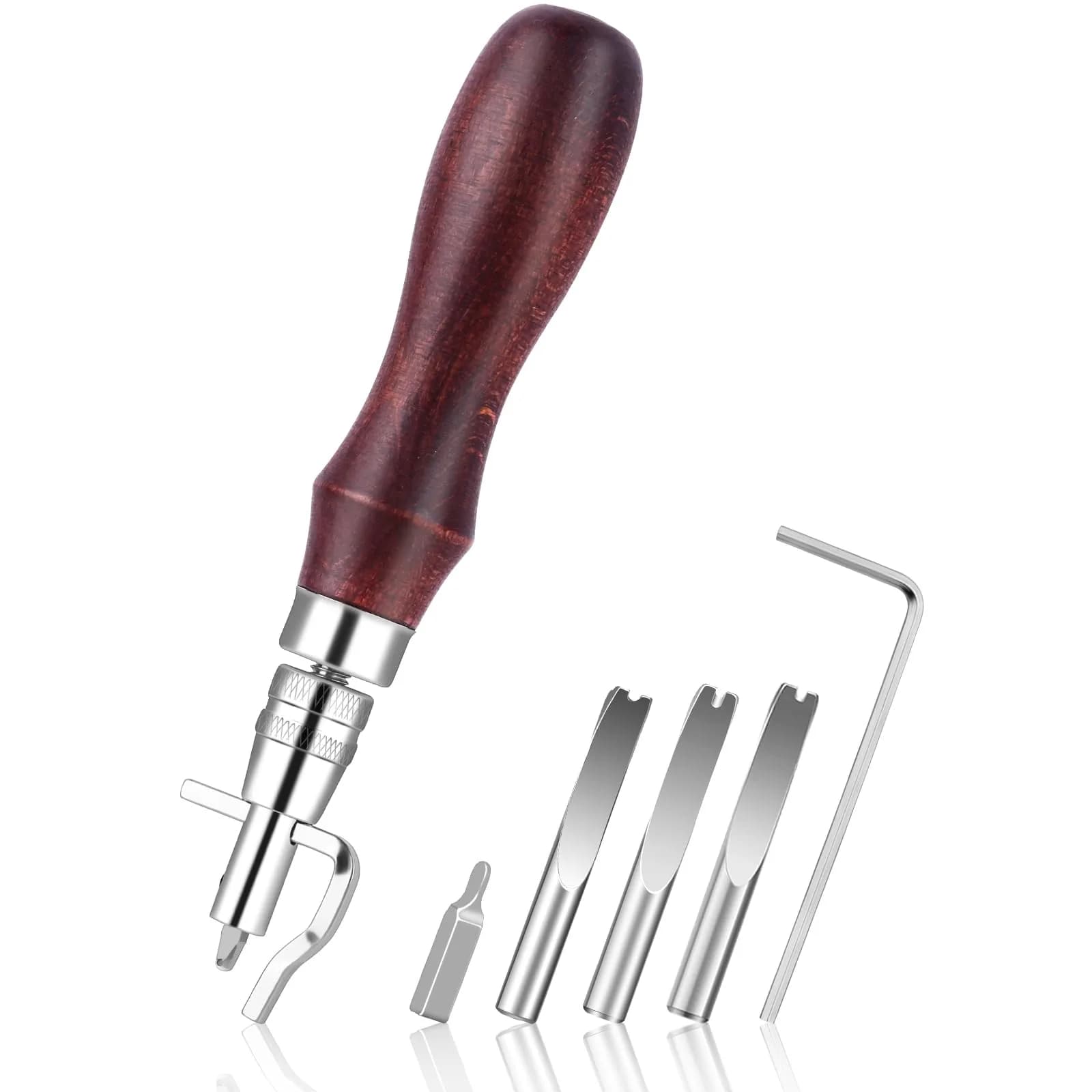 Jmuiiu 7-in-1 Leather Groover Tool Kit with Wooden Handle | Adjustable Stitching Groover for Leathercraft - main product image