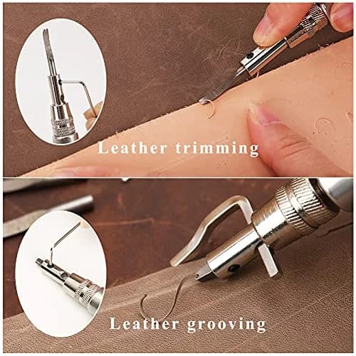 Jmuiiu 7-in-1 Leather Groover Tool Kit with Wooden Handle | Adjustable Stitching Groover for Leathercraft thumbnail 4