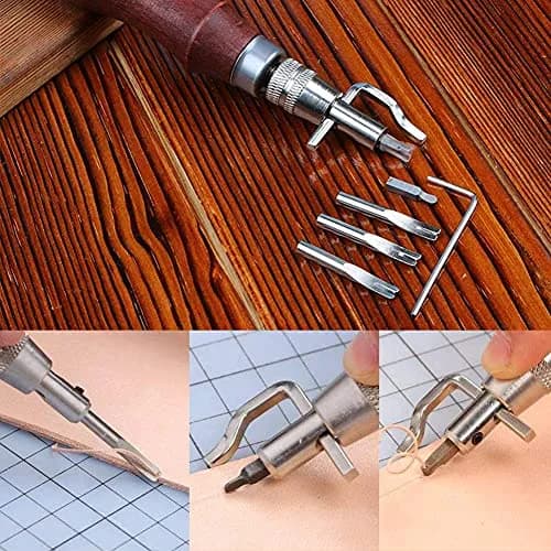 Jmuiiu 7-in-1 Leather Groover Tool Kit with Wooden Handle | Adjustable Stitching Groover for Leathercraft thumbnail 5