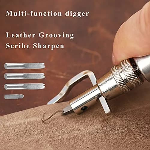 Jmuiiu 7-in-1 Leather Groover Tool Kit with Wooden Handle | Adjustable Stitching Groover for Leathercraft thumbnail 6