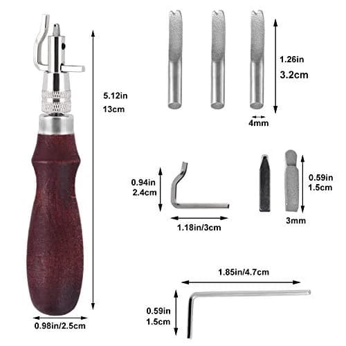 Jmuiiu 7-in-1 Leather Groover Tool Kit with Wooden Handle | Adjustable Stitching Groover for Leathercraft thumbnail 2