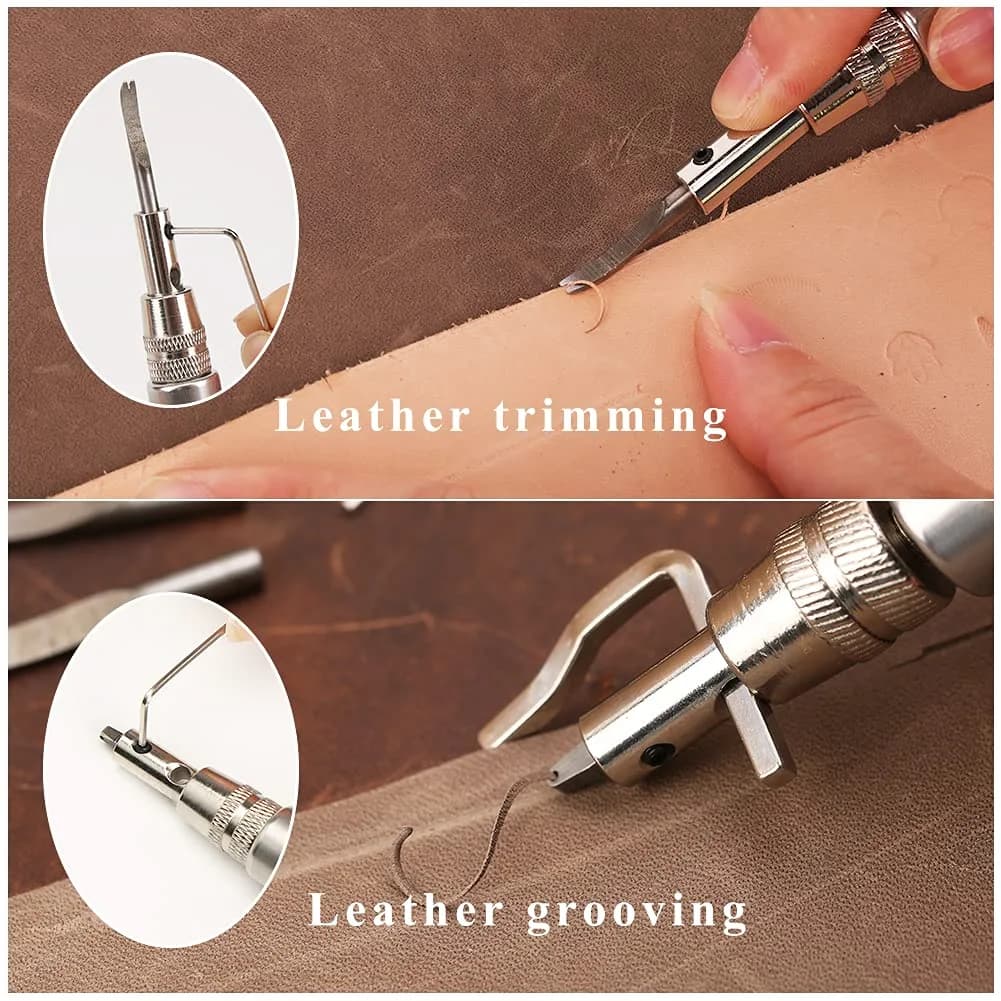 Jmuiiu 7-in-1 Leather Groover Tool Kit with Wooden Handle | Adjustable Stitching Groover for Leathercraft - view 4