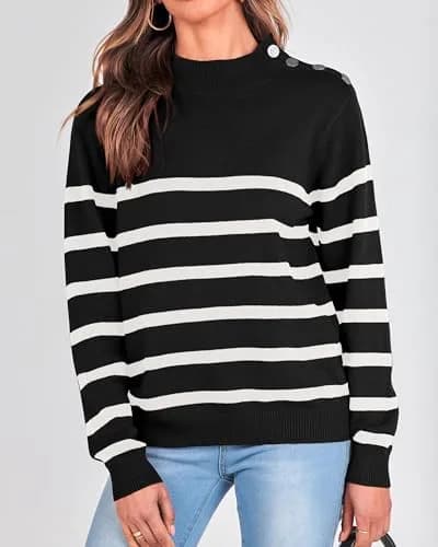 KIRUNDO Women’s Striped Turtleneck Sweater 49.3%Viscose 27.7%Polyester 23%Polyamide | Cozy Fall Knit thumbnail 4