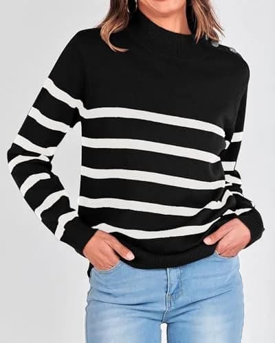 KIRUNDO Women’s Striped Turtleneck Sweater 49.3%Viscose 27.7%Polyester 23%Polyamide | Cozy Fall Knit thumbnail 6