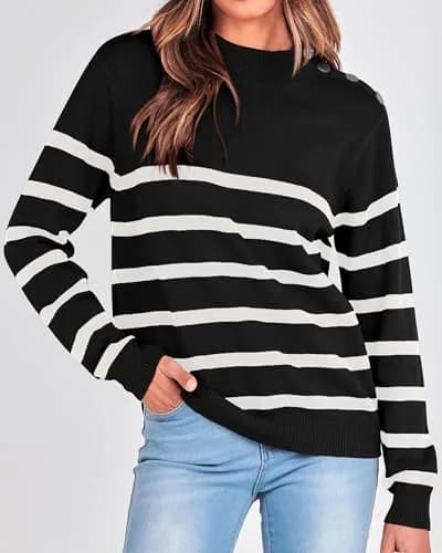 KIRUNDO Women’s Striped Turtleneck Sweater 49.3%Viscose 27.7%Polyester 23%Polyamide | Cozy Fall Knit thumbnail 2