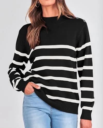 KIRUNDO Women’s Striped Turtleneck Sweater 49.3%Viscose 27.7%Polyester 23%Polyamide | Cozy Fall Knit thumbnail 3