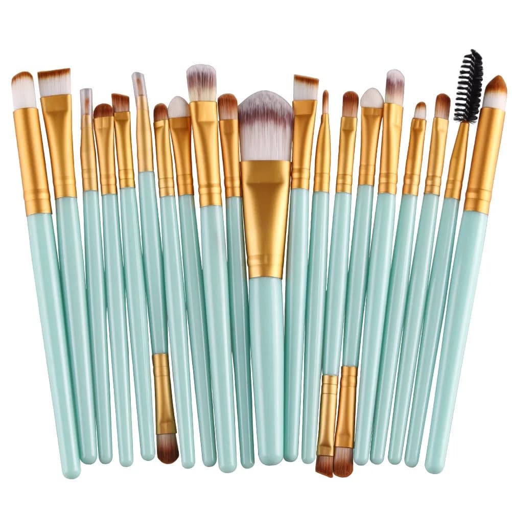 AMIZOB 20pcs Makeup Brush Set | Professional Eye Shadow, Eyeliner, Foundation & Lip Brushes (green+gold) | 20-piece — green+gold