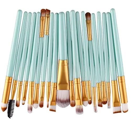 AMIZOB 20pcs Makeup Brush Set | Professional Eye Shadow, Eyeliner, Foundation & Lip Brushes (green+gold) | 20-piece thumbnail 2