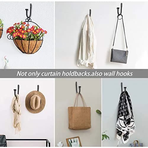 Mayrhyme Matte Black Metal Curtain Holdbacks Set of 2 | Rust-Proof Decorative Drapery Holders with Zinc Alloy Cap Finials thumbnail 3