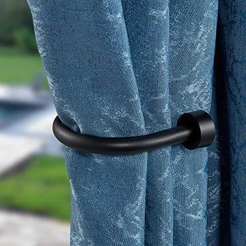 Mayrhyme Matte Black Metal Curtain Holdbacks Set of 2 | Rust-Proof Decorative Drapery Holders with Zinc Alloy Cap Finials thumbnail 1