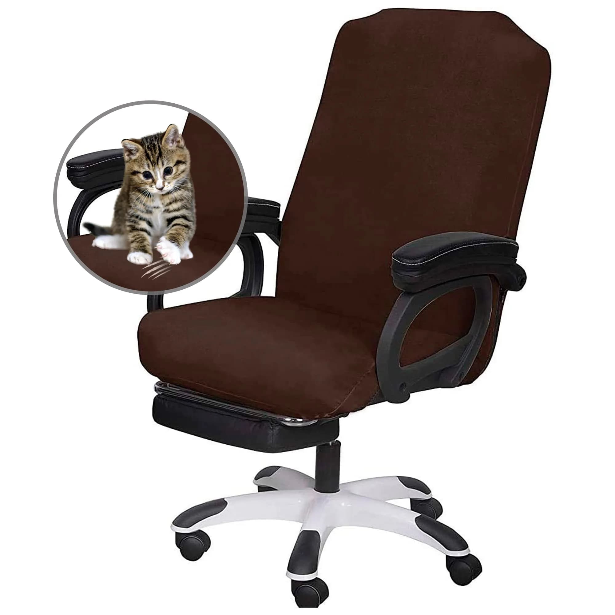 SARAFLORA Brown Large Office Chair Cover - Stretchable, Removable & Washable Protector (1 Piece) - view 2
