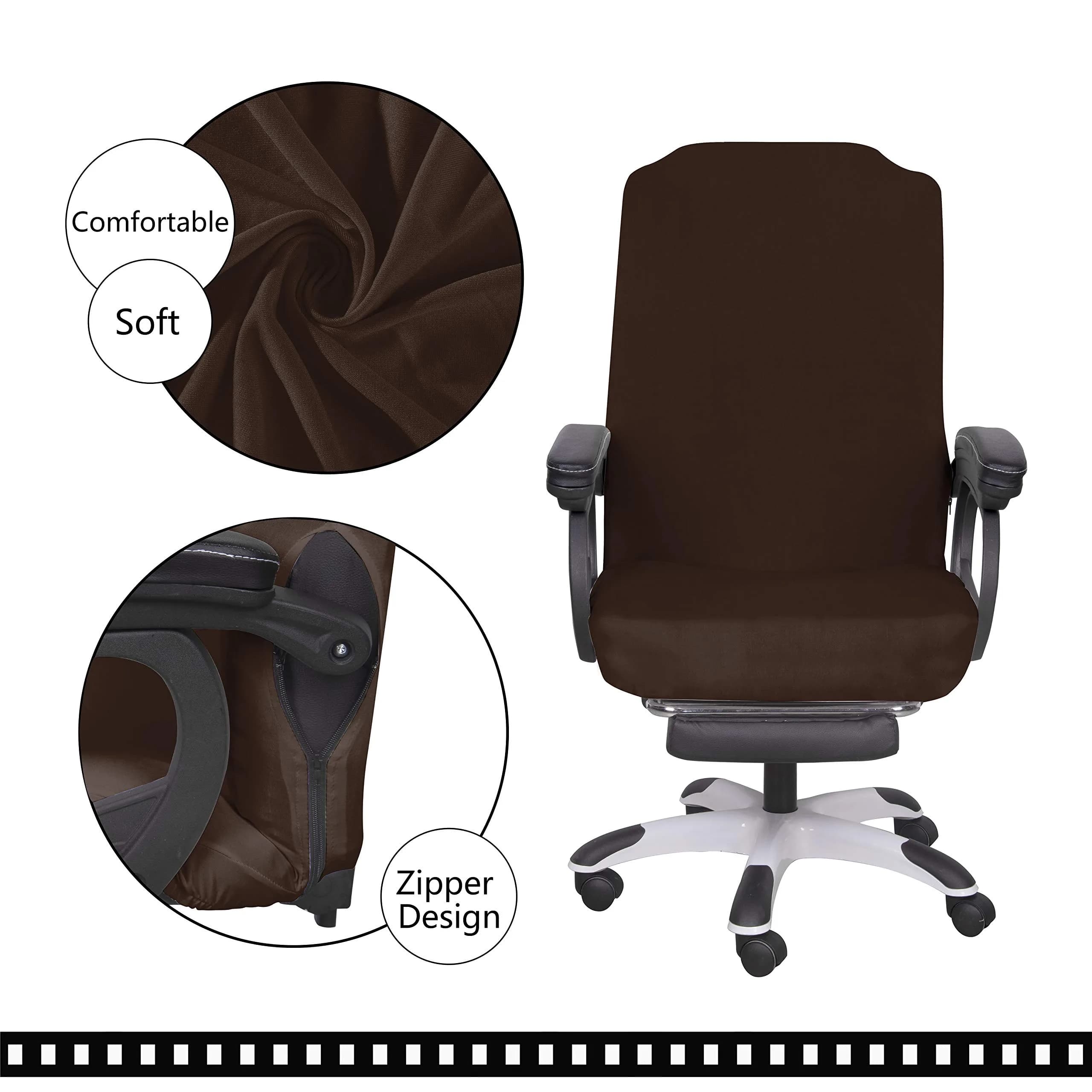 SARAFLORA Brown Large Office Chair Cover - Stretchable, Removable & Washable Protector (1 Piece) - view 4