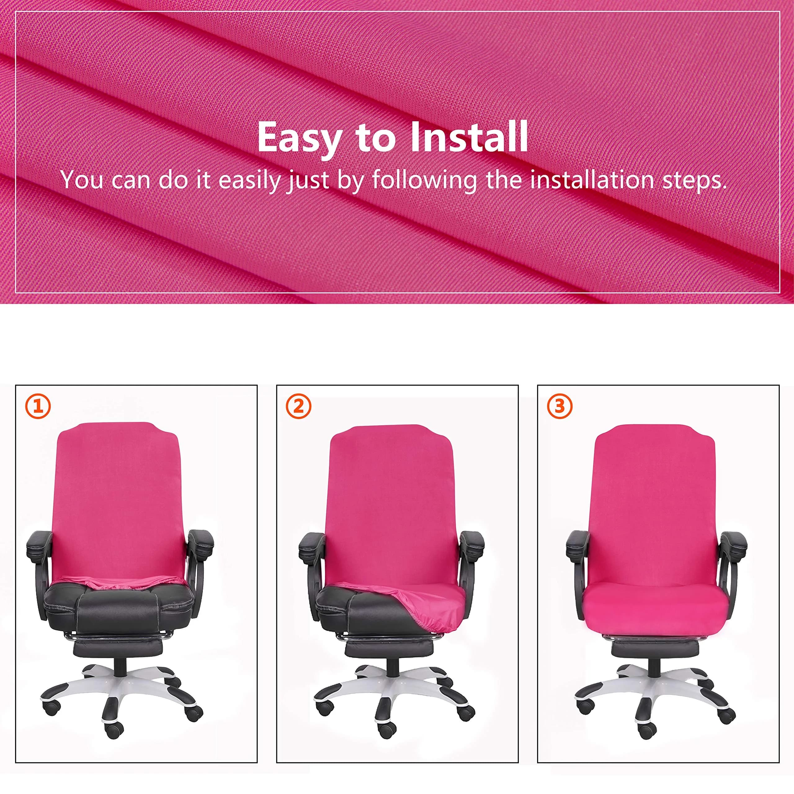 SARAFLORA Dark Pink Large Office Chair Cover - 1 Piece Stretch Fit Removable Washable Protector - view 4
