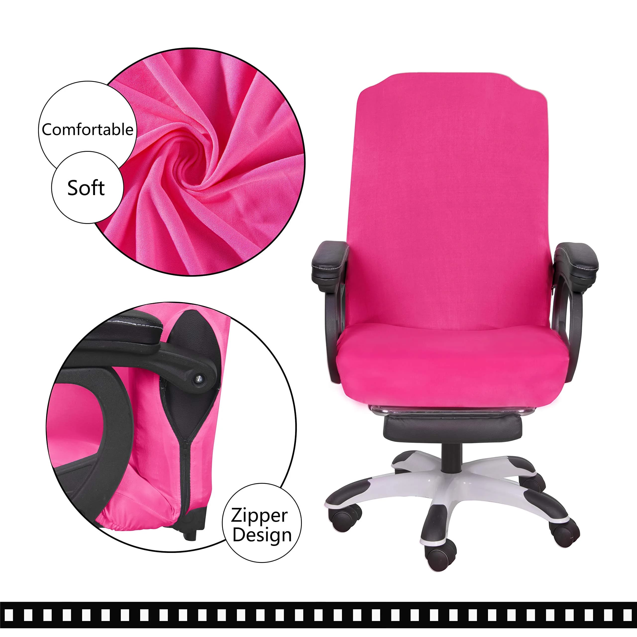 SARAFLORA Dark Pink Large Office Chair Cover - 1 Piece Stretch Fit Removable Washable Protector - view 3