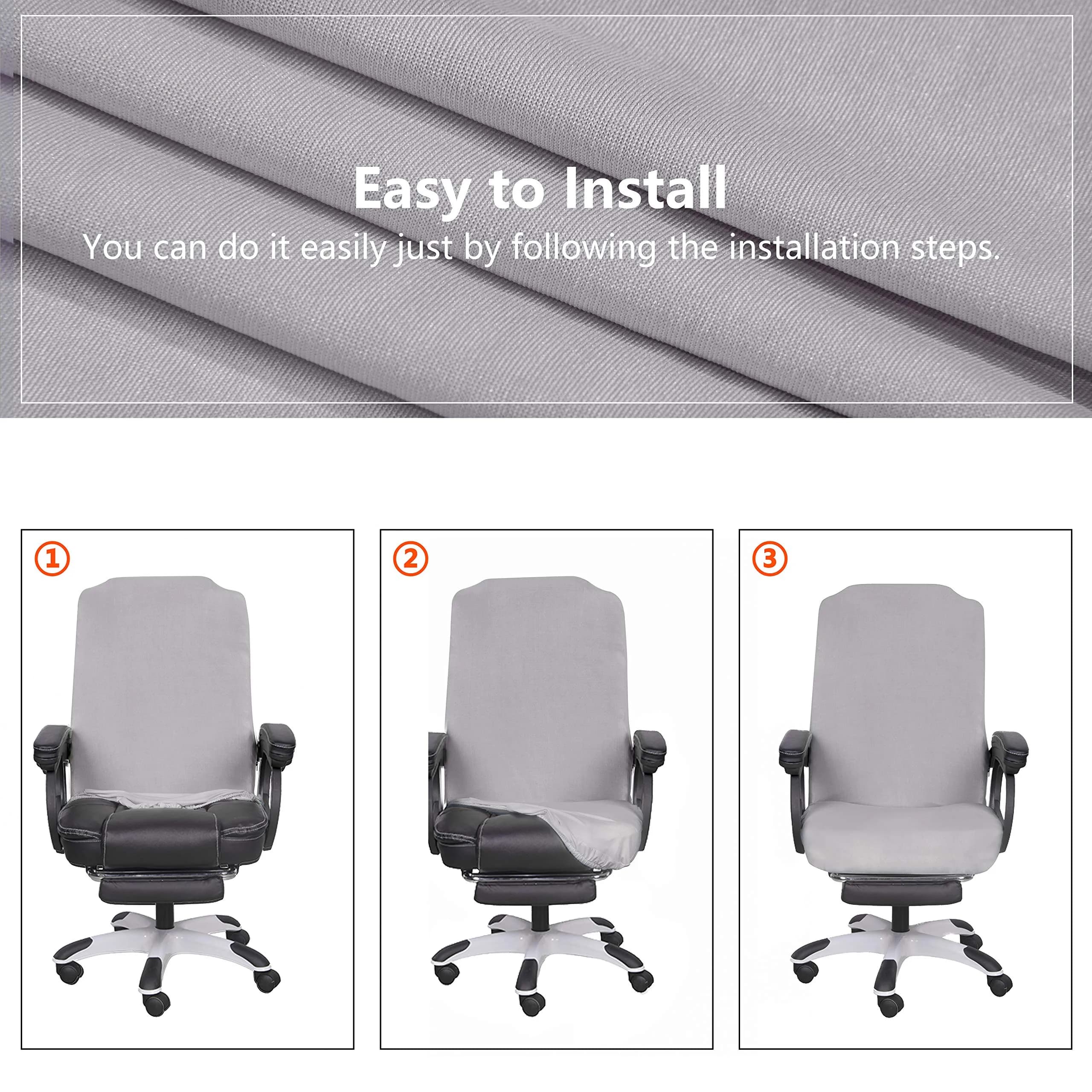 SARAFLORA Large Silver Grey Office Chair Cover - Stretch Fit, Removable, Washable Protector (1 Piece) - view 4