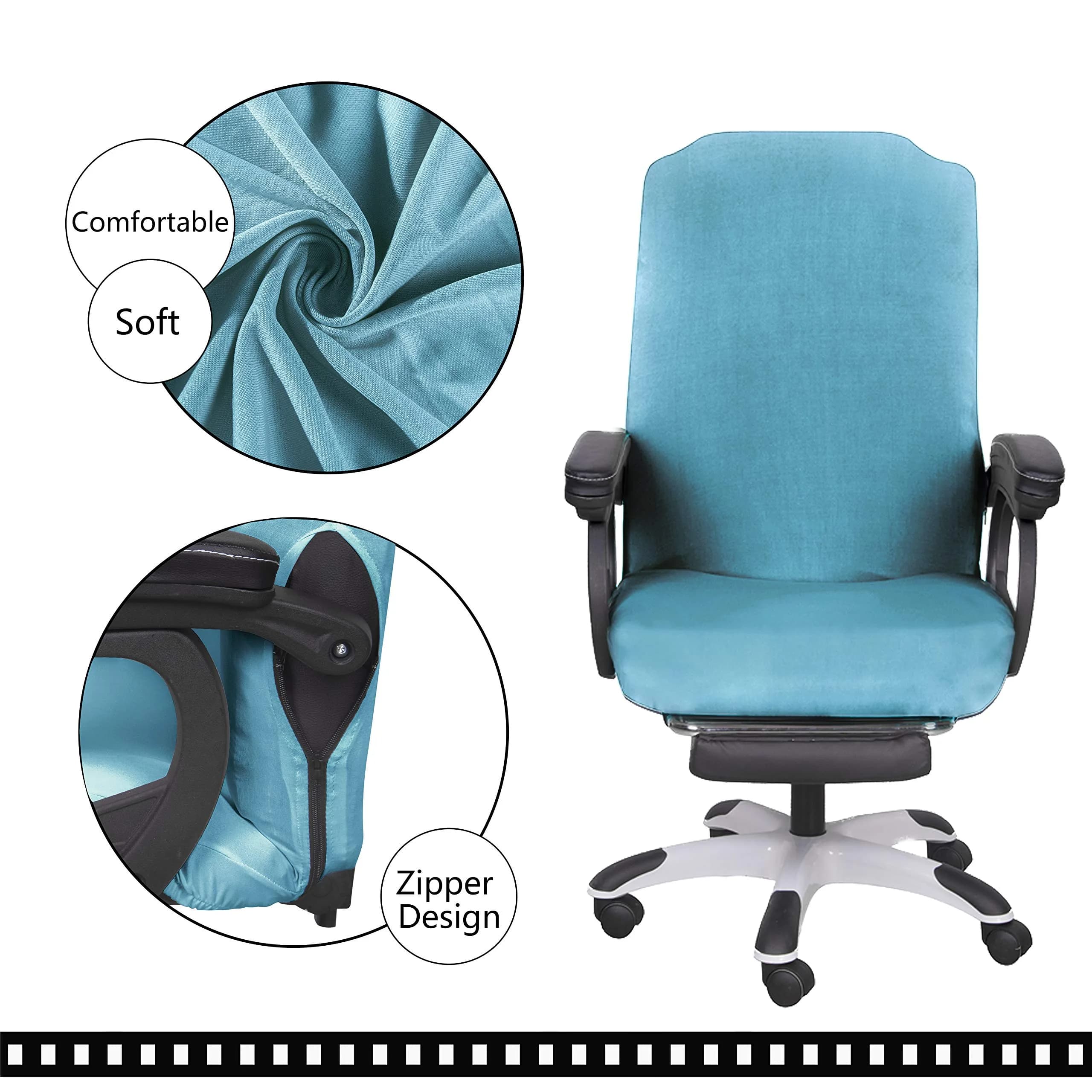 SARAFLORA Large Teal Office Chair Cover - Stretch Fit, Removable, Washable Protector (1 Piece) - view 3