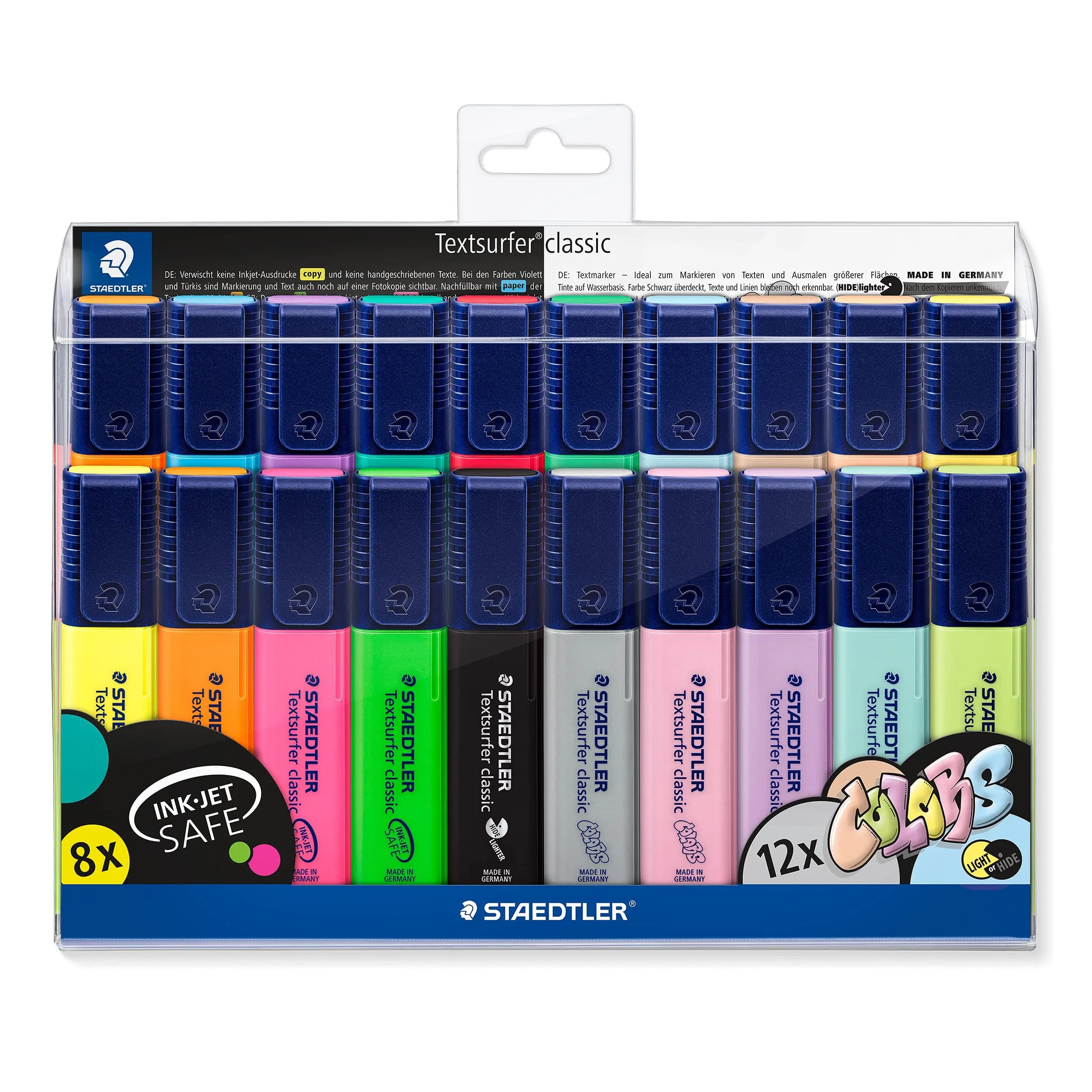 STAEDTLER Textsurfer Classic Highlighter 20 Assorted Neon & Pastel Colors | Extra-Long, Fast-Drying, Refillable (20 Pack) — Neon