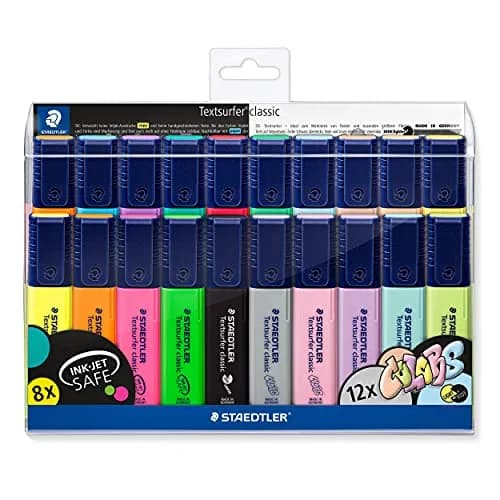 STAEDTLER Textsurfer Classic Highlighter 20 Assorted Neon & Pastel Colors | Extra-Long, Fast-Drying, Refillable (20 Pack) thumbnail 1