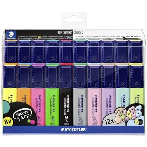 STAEDTLER Textsurfer Classic Highlighter 20 Assorted Neon & Pastel Colors | Extra-Long, Fast-Drying, Refillable (20 Pack) thumbnail 4