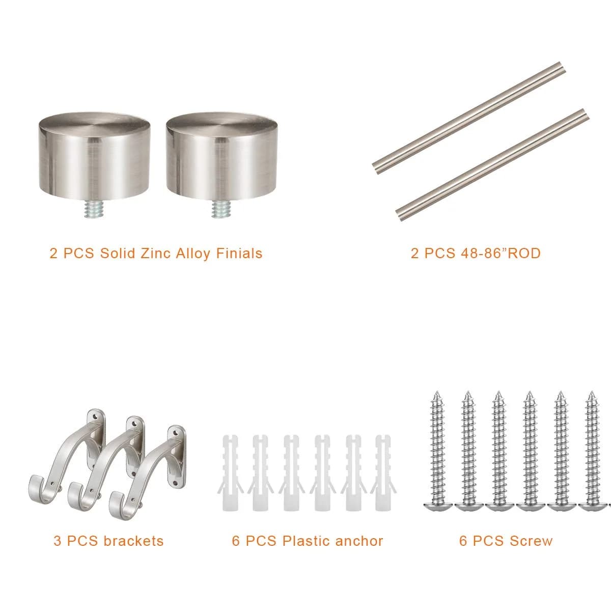 Mayrhyme 1-Inch Diameter Curtain Rod Set 2.54cm (1") | Satin Nickel, 122-218cm (48-86") Adjustable - view 3