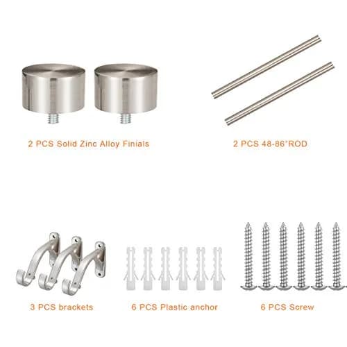 Mayrhyme 1-Inch Diameter Curtain Rod Set 2.54cm (1") | Satin Nickel, 122-218cm (48-86") Adjustable thumbnail 3