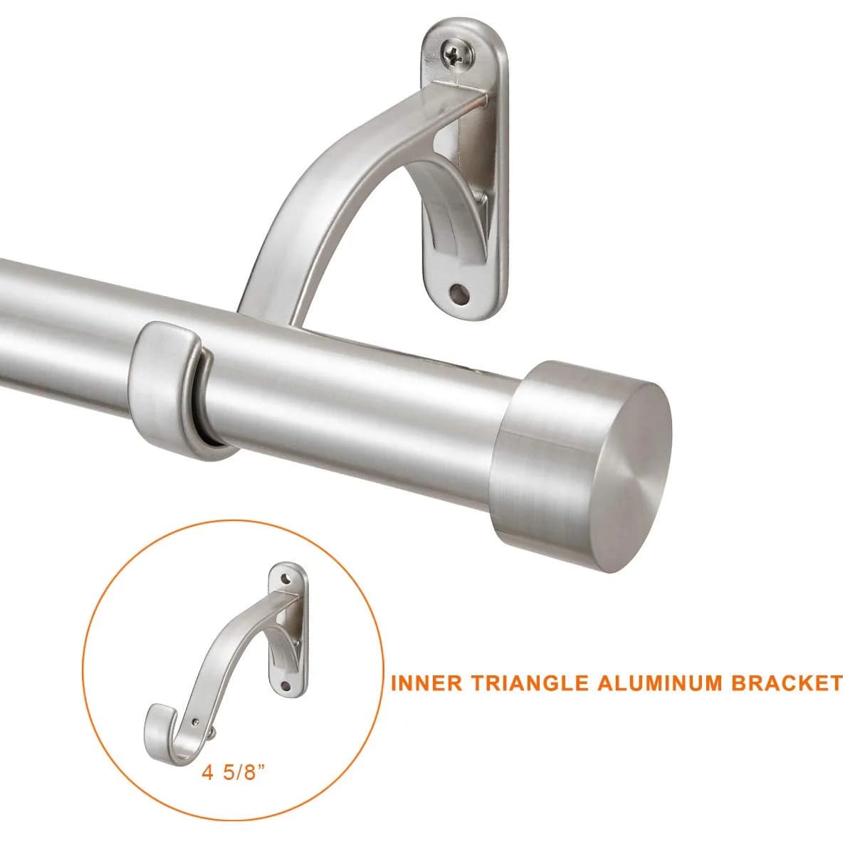 Mayrhyme 1-Inch Diameter Curtain Rod Set Satin Nickel 72-144" | Adjustable Heavy-Duty Rod with Aluminum Brackets - view 2