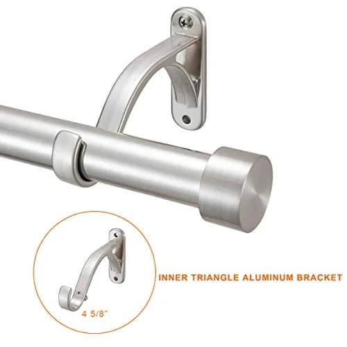 Mayrhyme 1-Inch Diameter Curtain Rod Set Satin Nickel 72-144" | Adjustable Heavy-Duty Rod with Aluminum Brackets thumbnail 2
