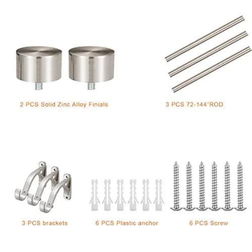 Mayrhyme 1-Inch Diameter Curtain Rod Set Satin Nickel 72-144" | Adjustable Heavy-Duty Rod with Aluminum Brackets thumbnail 3